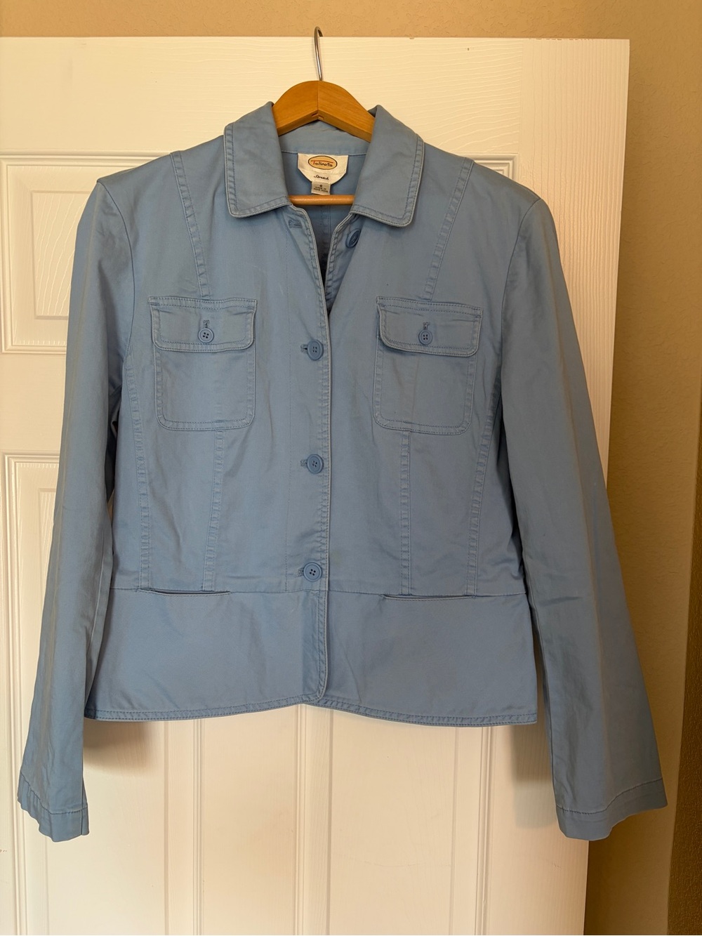 Talbots Stretch Jacket Size 8 Sky Blue Cotton Blend Utility L13